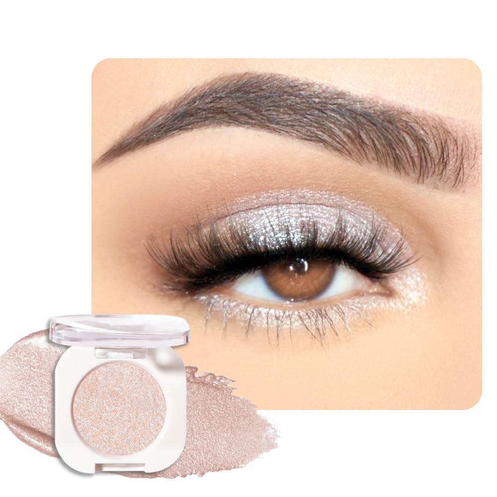 Sheer White Sparkle Eyeshadow Palette for Women, Single Monochrome Eye Shadow Makeup, Shiny Pressed Powder, Blendable Natural sombras para ojos, Holographic,Vegan,Travel -23-Velvo Beauty