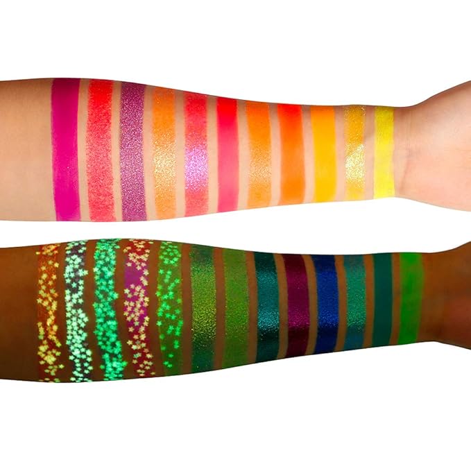DE'LANCI Neon Eyeshadow Palette Glow in the Dark, Aurora Glow Eyeshadow Pallets Stage, Halloween Christmas Makeup Kit UV Blacklight Matte and Glitter Fluorescent Eye Shadows Highly Pigment-Velvo Beauty