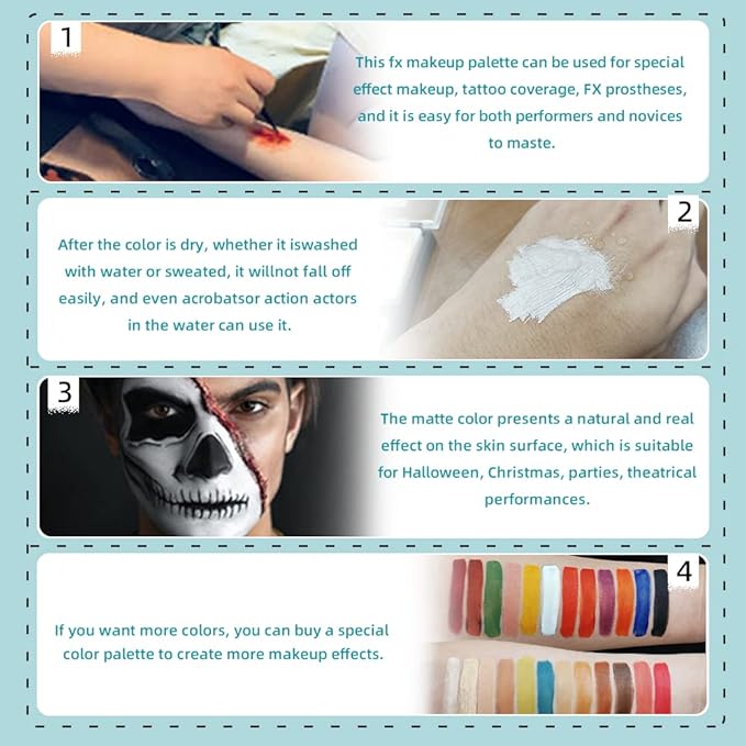 12 Colors Alcohol Activated Makeup Palette Set with Mimic Wound Sponge Makeup Egg for SFX Makeup Halloween Makeup-Velvo Beauty