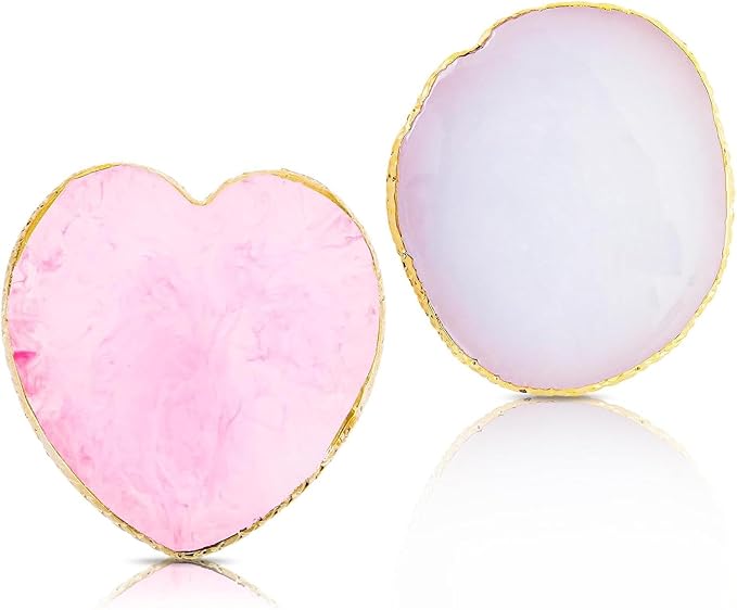 2Pcs Heart-Shaped Resin Nail Art Palette, Gold Edge Round Makeup Mixing Palette, Nail Polish Plate, Nail Art Display Board Makeup Plate Cosmetic Mixing Tools Makeup Palettes-Velvo Beauty