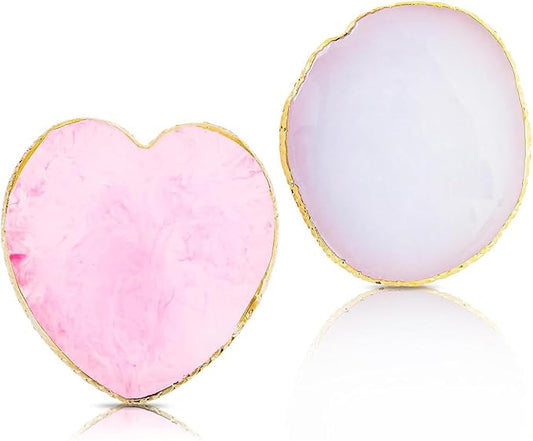 2Pcs Heart-Shaped Resin Nail Art Palette, Gold Edge Round Makeup Mixing Palette, Nail Polish Plate, Nail Art Display Board Makeup Plate Cosmetic Mixing Tools Makeup Palettes-Velvo Beauty