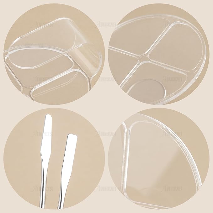 AUEAR, 2 Pack Hand Makeup Mixing Palette Handheld Palette Clear Makeup Cosmetic Palette Nail Art Manicure Palette with 2 Pieces Spatula for Mixing Foundation-Velvo Beauty