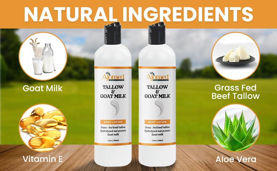 Grass Fed Beef Tallow & Goat Milk Body Lotion for Sensitive Skin, Organic Tallow Lotion - Soothes Dry Patches, Goat Milk Moisturizer - Handmade Tallow Body Lotion (Lavender Vanilla, 12 Oz)-Velvo Beauty