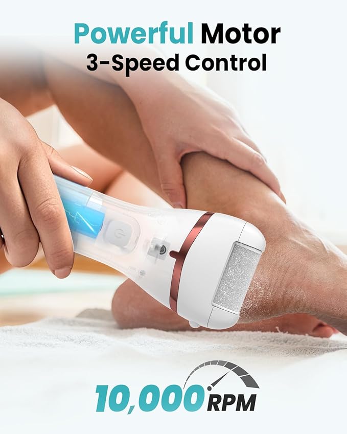 PUBOO Foot Callus Remover Electric 10000 RPM 3-Speed IPX7 Rechargeable Pedicure Kit for Hard Skin Women & Men. Portable Multi-Roller File Grinder Sander Scrubber with LED Display for Wet & Dry Feet-Velvo Beauty