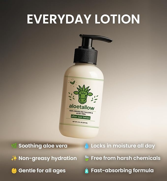 After Sun Lotion for Sunburn Relief & Tan Extender – Aloe Vera & Grass Fed Tallow with Shea & Cocoa Butter – Non-Toxic Daily Body Moisturizer for Dry Skin, Face & After Tanning-Velvo Beauty