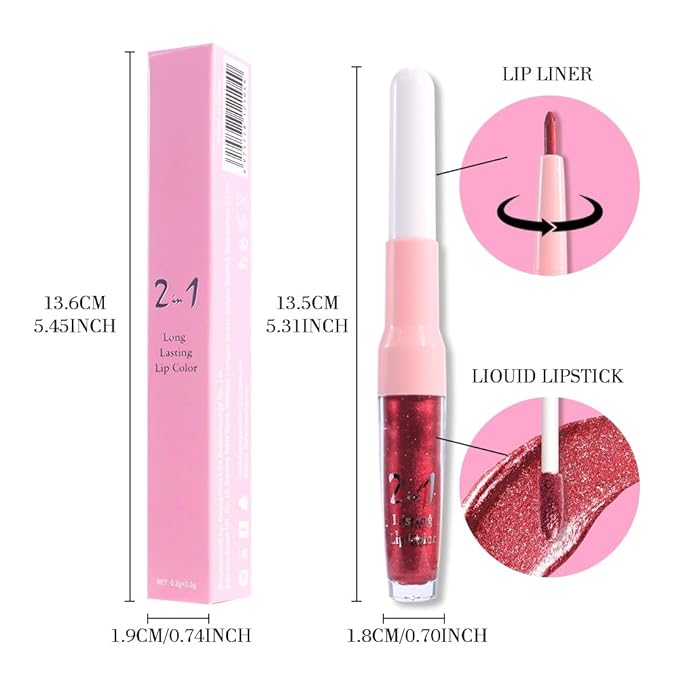 evpct Dark Red Metallic Glitter Lip Liner and Lipstick Combo Lip Gloss Stain Set Makeup for Women Long Lasting Waterproof 24, Wine Red Frosted Metallic Shimmer Glossy Chrome iridescent Liquid Lipstick-Velvo Beauty