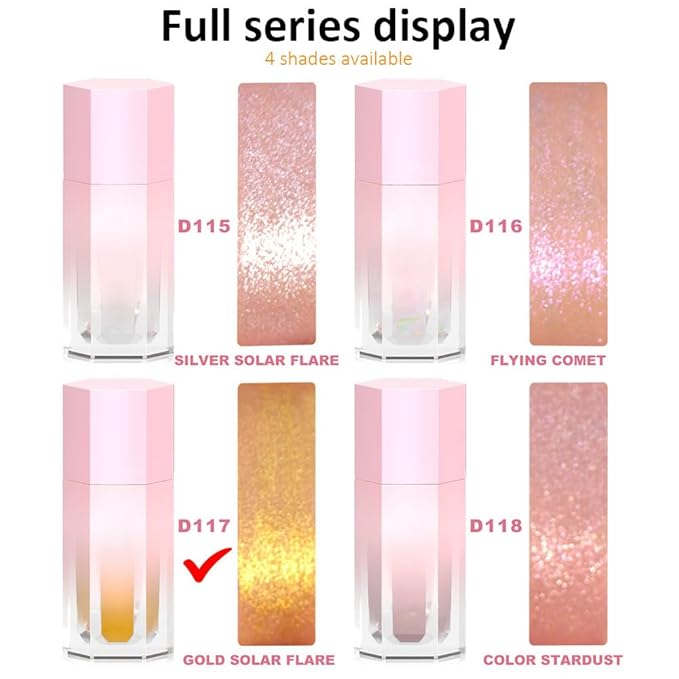 evpct Gold Highlighter Makeup Liquid, Gold Glitter Iridescent Face Festival Highlighter Makeup Waterproof Long Lasting Halographic Shimmer Shimmery Body Highlighter Makeup Palette Stick Illuminators-Velvo Beauty