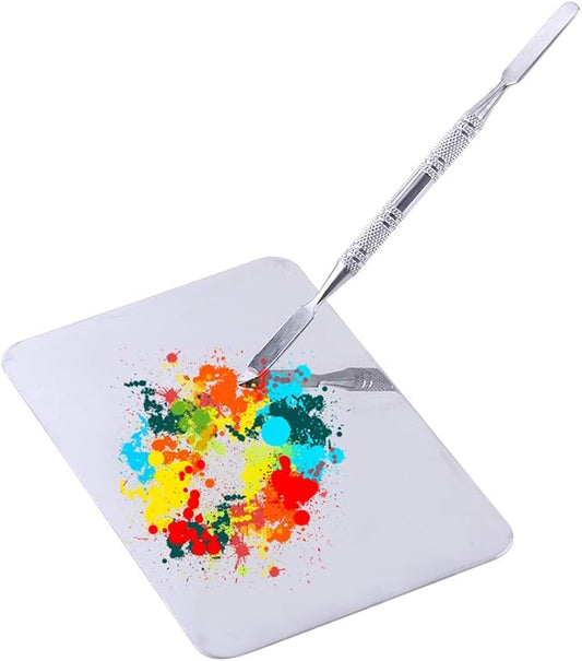 Mixing Palette Small Stainless Steel Makeup Palette Rec Shape Mixing Plate Tools with Spatula Nail Art Palette for Blending Cosmetic Shades-Velvo Beauty