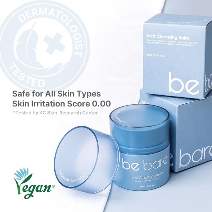 Bebare Twist Cleansing Balm with Hygienic Twist Dispenser: Cleanser for Heavy Makeup Removal, Hydrating Facial Wash for All Skin Types. Korean Vegan Skincare with Natural Oils, 1.69 Fl Oz-Velvo Beauty