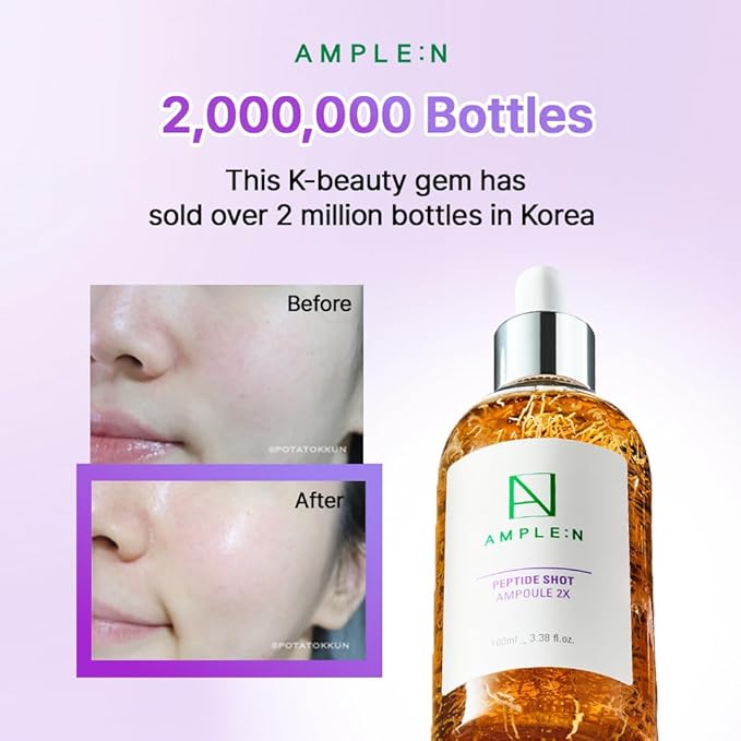 AMPLE:N Peptide Shot 2X Ampoule – Intensive Age Defying Concentrate Face Serum with Peptide Threads – Erasing Wrinkles and Improve Firmness – Lifting Sagging Skin – Plump, Repairs Skin, 3.38 fl.oz.-Velvo Beauty
