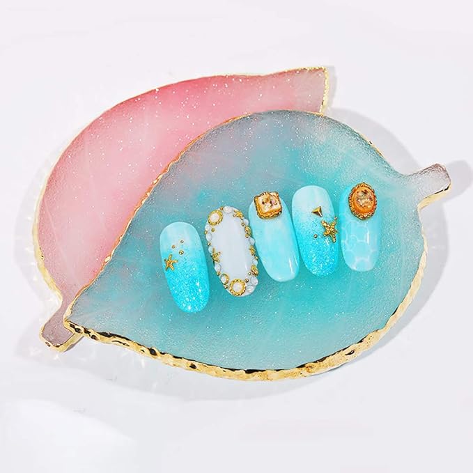 1 Pcs Leaf Resin Nail Art Palette Painting Makeup Palette Tray Cosmetic Nail Gel Polish Colors Mixing Pallet Pink-Velvo Beauty