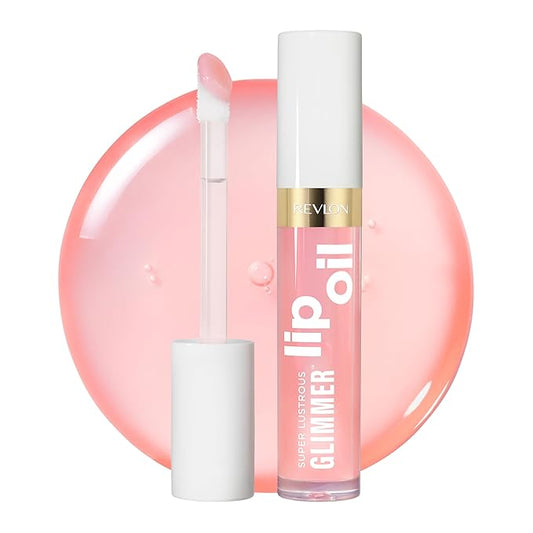 REVLON Super Lustrous Glimmer Lip Oil, Moisturizing & Tinted, Shiny Finish, Made with Plant-Based Squalane, 001 Candy Hearts, 0.13 fl oz-Velvo Beauty