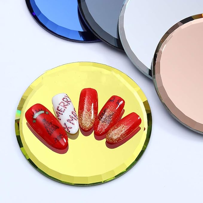 5Pcs Mirror Empty Nail Art Palettes Plate Round Glass Manicure Palette Nail Art Display Tray Board Holder Gel Polish Drawing Color Mixing Palette for Women Beauty Tool, Assorted Color-Velvo Beauty