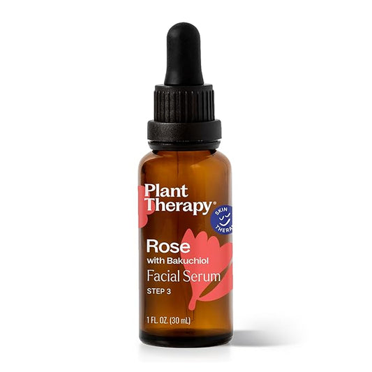 Plant Therapy Rose with Bakuchiol Facial Serum 1 oz with Rose Extract, Rosehip Seed Oil, and Carrot Seed Oil, Reduces the Appearance of Fine Lines & Wrinkles-Velvo Beauty