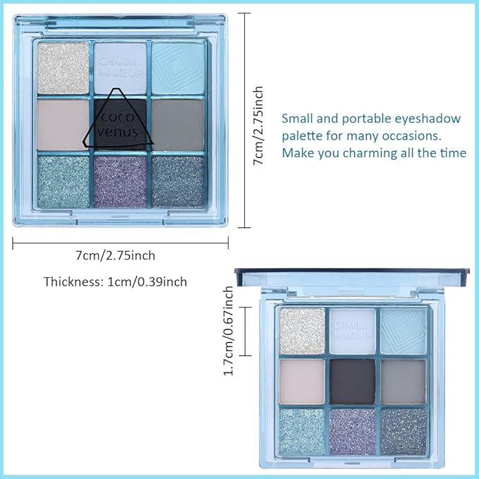 Eyeshadow Palette Makeup- 9 Colors Navy Blue Colorful Eyeshadow Palette Matte Shimmer Natural Eye Shadow palettes Highly Pigmented Naturing-Looking Long Lasting (Blue#)-Velvo Beauty