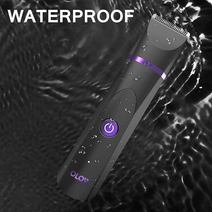OLOV Electric Body Hair Trimmer - Groin Trimmer for Men - Bikini Trimmer Women - Wet/Dry Shaver Groomer, Replaceable Ceramic Blade Heads, USB Recharge Dock, Waterproof Hygiene Razor, Black Violet-Velvo Beauty
