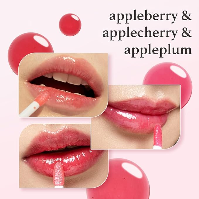 NOONI Vegan Appleseed Lip Oil Set - Appleberry & Applecherry & Appleplum | Long-Lasting, Moisturizing, Plumping, Revitalizing for Dry Lips, Waterproof, No Peel Off, 0.12 FL Oz x 3ea-Velvo Beauty