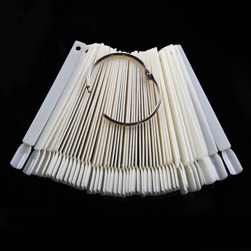 JASSINS 50 Pcs Nail Swatch Sticks with Ring, Fan-shaped Nail Art Polish Practice Display Tips Nail Sample Sticks, Nail Practice Color Display Polish Board-Velvo Beauty