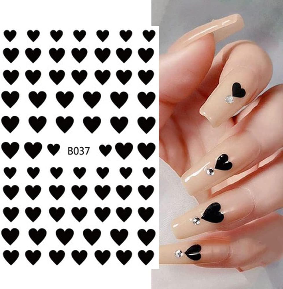 8 Sheets Heart Nail Art Stickers 3D Self-Adhesive Heart Nail Decals Cute Valentines Day Nail Art Decoration for Women Girls-Velvo Beauty