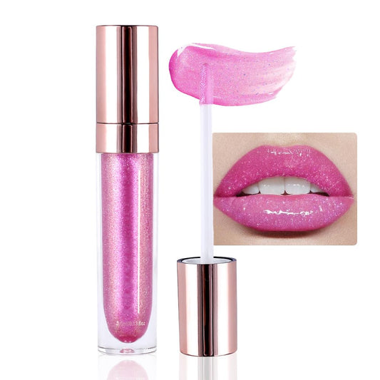 evpct 1Pcs Pink Pearlescent Chameleon Shimmer Glitter Lipstick Lip Gloss, Long Lasting Waterproof Glitter Metallic Sparkly Glossy Lip Gloss Tint Liquid Lipsticks Set Lip Stain Makeup for Women-Velvo Beauty