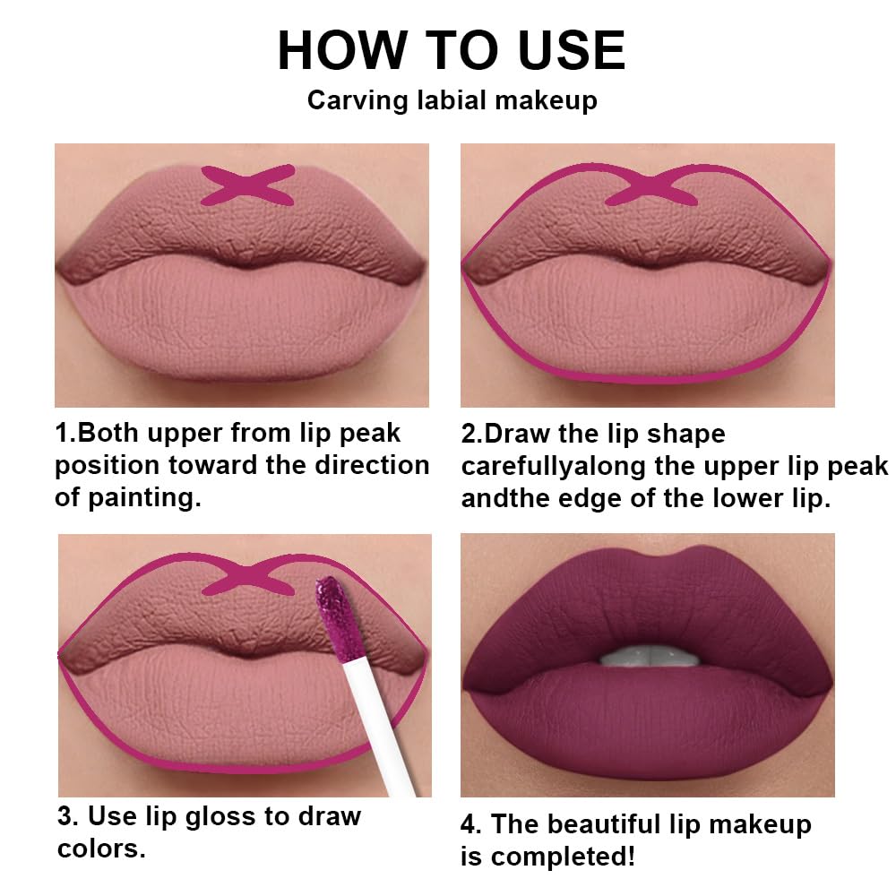 evpct 2Pcs Light Plum Purple Matte Liquid Lipstick Lip Gloss Stain and Retractable Lip Liner Makeup Set for Women Long Lasting Waterproof 24 Hours Lipstick labial mate larga duracion 24 45#-Velvo Beauty