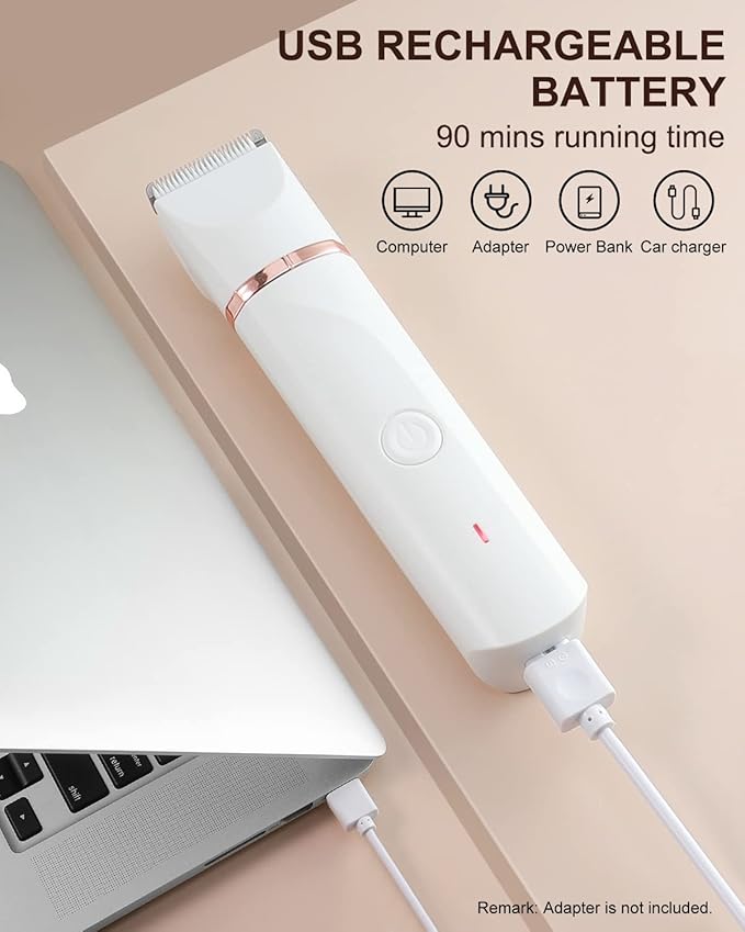 Bikini Trimmer Pubic Hair Trimmer for Women Legs Bikini Line Armpit Rechargeable Electric Shaver for Women Hair Removal with Snap-in Ceramic Blades IP7X Waterproof, White-Velvo Beauty