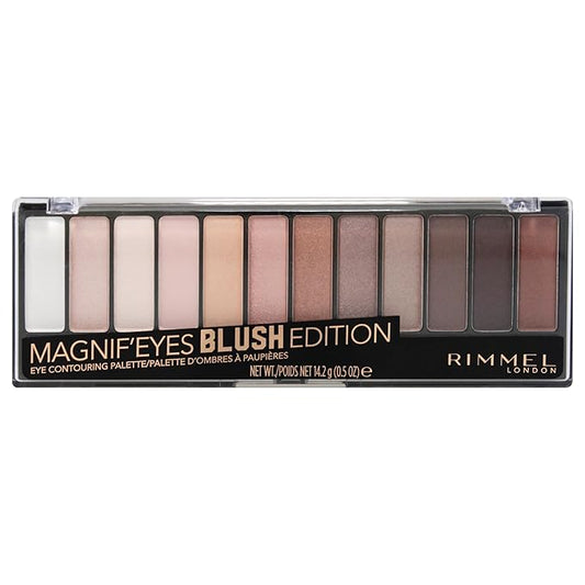 Rimmel London Magnif'Eyes Eyeshadow Palette, 12 Shades, Blendable Formula, Versatile, 002, Blush, 0.5oz-Velvo Beauty