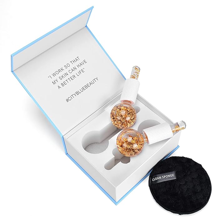 Ice Cryo Sticks Facial Globe with Golded Essence- 2PC Cooling Globes for Cold or Hot Skin Massagers, Face Globe for Skin Care Routine-Velvo Beauty