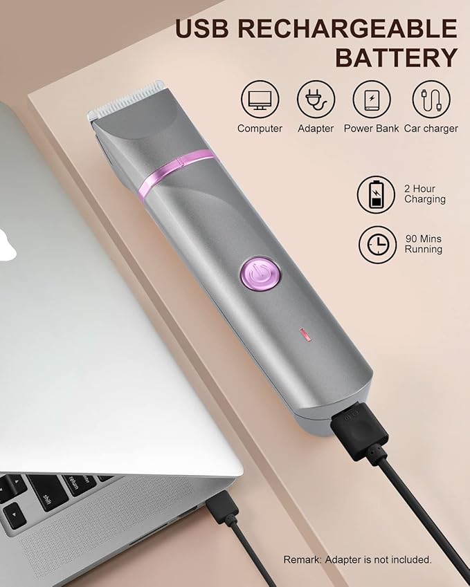 Pubic Hair Trimmer Women Bikini Trimmer Electric Shaver Razor for Bikini Armpit Legs Groin Hair Removal Body Hair Trimmer, Rechargeable Waterproof for Wet and Dry Use,Gray&Purple-Velvo Beauty