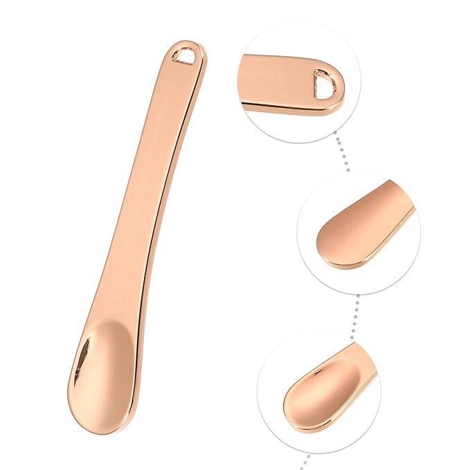 VOCOSTE 4 Pcs Makeup Spatula Mini Spoon, Eye Cream Massage Sticks Beauty Scoop, for Facial Cosmetic Face Cream, Zinc Alloy 2.32"x0.46", Rose Gold Tone-Velvo Beauty