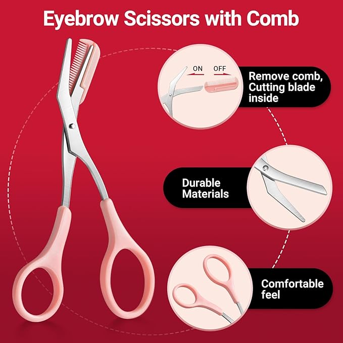 TsMADDTs Tweezers for Women Facial Hair, 8 in 1 Eyebrow Kit with Tweezers, Eyebrow Trimmer Scissors, Razor, Brush with Travel Bag, Hair Plucking Daily Beauty Tools-Velvo Beauty