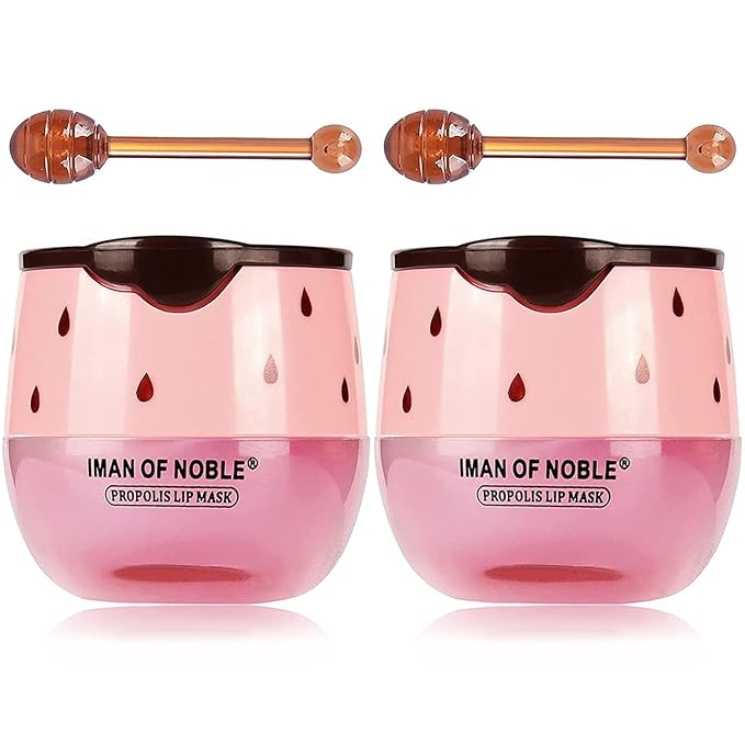 2 Pack Bee Lip Balm Honey Pot, Moisturizing Strawberry Lip Mask, Hydrating & Prevention Dry and Cracked Lip Scrubs Exfoliator Lip Sleeping Mask Reduces Lip Lines Nourishing Lip Care Mask-Velvo Beauty
