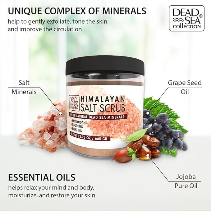 Dead Sea Collection Himalayan Salt Scrub – Exfoliating Body Scrub for Women – Moisturizing and Nourishing Skin – with Pure Oils and Dead Sea Minerals (23.28 Oz)-Velvo Beauty