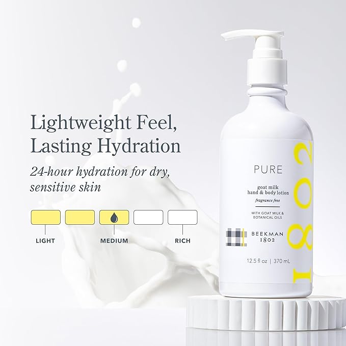 Beekman 1802 Goat Milk Lotion - Hydrates, & Softens Dry Skin, Body and Hand Lotion - With Shea Butter & Jojoba Oil - Lightweight, Non-Greasy, Cruelty-Free-Velvo Beauty
