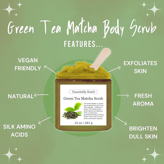 Green Tea Matcha Body & Foot Scrub 10 oz - A blend of matcha green tea extract, shea butter, and coconut oil for a soothing journey to a tranquil Zen garden - The best stocking stuffer-Velvo Beauty