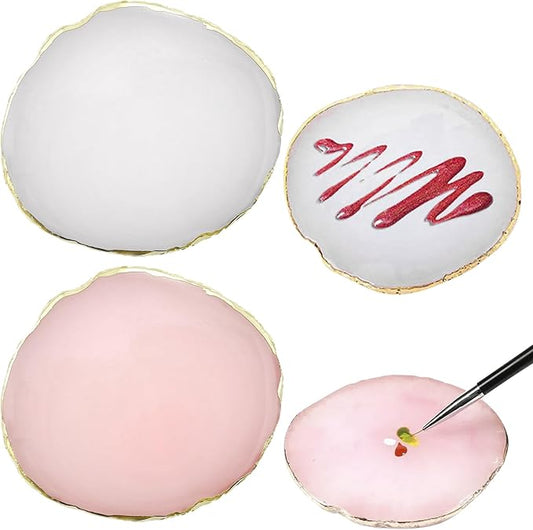 2 Pack Nail Art Palette Makeup Foundation Mixing Palette Holder Golden Edge Professional Cosmetic Nail Art Tools for Women and Girls Nail Polish Liquid Lipstick Concealer-Velvo Beauty