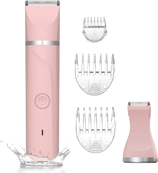 Bikini Trimmer for Women,Electric Razors Shaver for Bikini Legs Pubic Hair,Rechargeable Ladies Bikini Hair Trimmer Removal with Snap-in Ceramic Blades IP7X Washable Head,Wet and Dry Use,Pink-Velvo Beauty