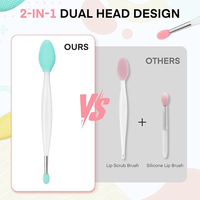Unaone Lip Scrub Brush - 3 PCS Dual-ended Lip Scrubber Exfoliator and Silicone Lip Brush, 2-in-1 Silicone Lip Scrub Tool Lip Mask Applicator, Gentle Exfoliator & Applicator for Soft-Velvo Beauty