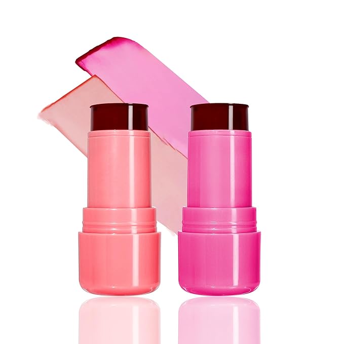 2 Pcs Milk Jelly Blush, Milk Cooling Water Jelly Tint, Vivid Color Water Jelly Tint Milk Blush, Sheer Eye Lip & Cheek Stick Stain, Long Wearing, Watercolor Finish Lip Gloss for Women, 03&04-Velvo Beauty
