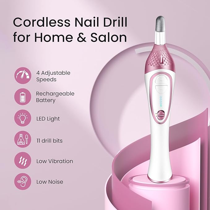36-Piece Professional Manicure Pedicure Kit-Cordless Electric Nail File Kit,20000RPM, 11Pcs Bits,4 Speed,Rechargeable Pedicure Tool for Feet,Hand Foot Care Nail Drill Tool for Nail Grind Trim Polish-Velvo Beauty