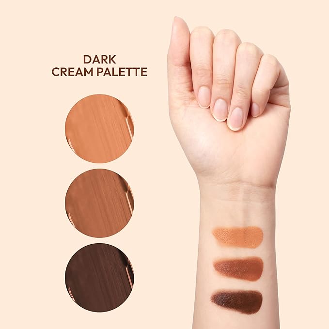 Ruby Kisses Contour Palette 3-in-1 Contour, Conceal, Highlight All-In-One Mini Palette, Long-Lasting, Easy to Blend Cream Contour Palette for Oily and Dry Skin (Tan To Dark)-Velvo Beauty