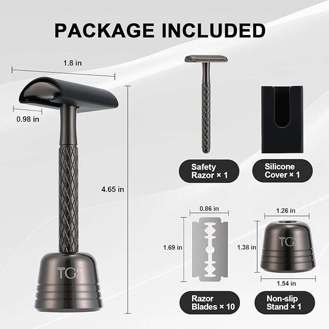 Double Edge Safety Razor for Men with Stand and Silicone Cover - Durable Metal Eco-Friendly Single Blade Safety Razor with 10 Blades - Closed Smooth Shave Matte Black-Velvo Beauty