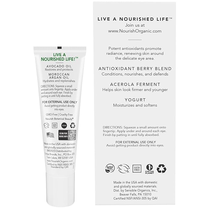 Nourish Organic Eye Treatment, Avocado & Argan – Renewing & Hydrating Under Eye Brightener with Vitamin C + Washable Cotton Round-Velvo Beauty