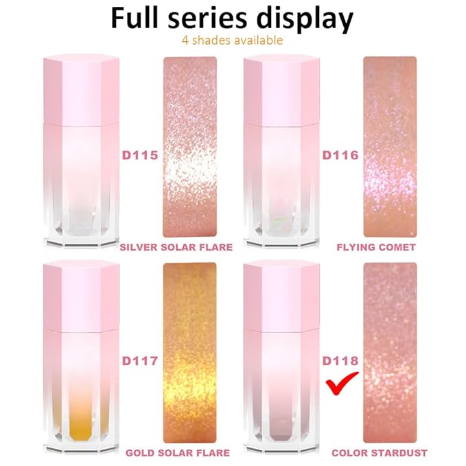 evpct Rose Gold Stardust Liquid Face Highlighter Makeup Waterproof Long Lasting Halographic Pink Glitter Shimmer Body Iridescent Highlighter Makeup Palette Stick-Velvo Beauty