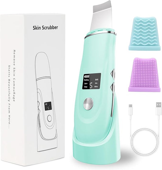 Skin Scrubber Facial Spatula - 4-in-1 Deep Cleansing Tool for Pore Extraction, Fast Charging Dock Blackhead Remover Face Spatula for Facial Skincare Women Gift (Green)-Velvo Beauty