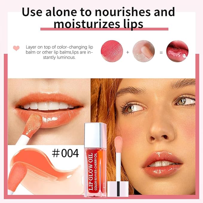Hydrating Lip Glow Oil, Moisturizing Lip Glow Oil, Nourishing Glossy Transparent Lip Oil, Plumping Lip Oil, Lip Balm, Non-sticky Tinted Toot Lip Balm for Lip Care (CORAL) 0.2 OZ-Velvo Beauty