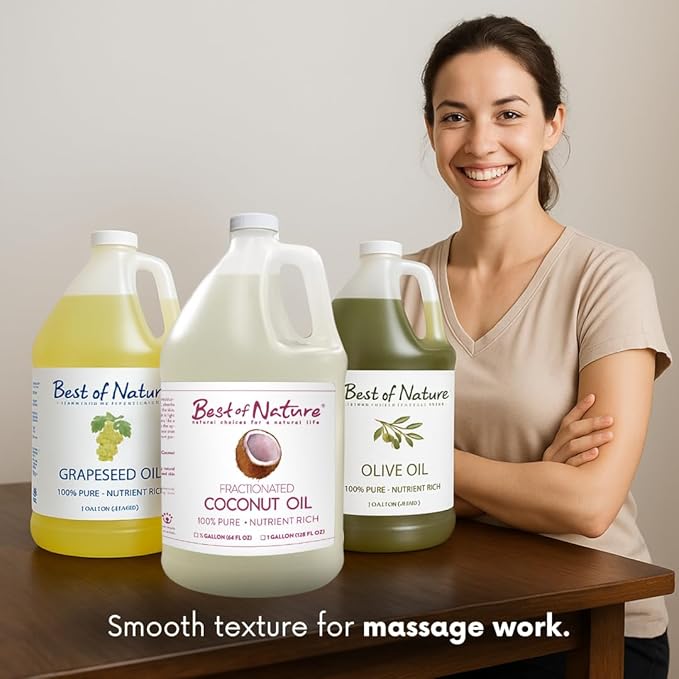 Best of Nature 100% Pure Fractionated Coconut Oil - Liquid MCT Massage & Body Oil, Unscented Moisturizer for Hair, Skin, Face, Aromatherapy Carrier for Essential Oils, Gallon (128 fl oz)-Velvo Beauty