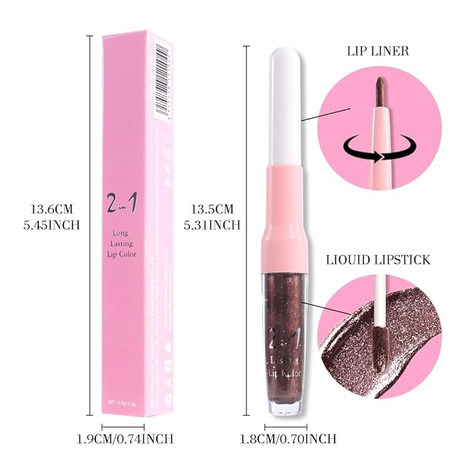 evpct Dark Brown Metallic Glitter Lip Liner and Lipstick Combo Lip Gloss Stain Set Makeup for Women Long Lasting Waterproof 24, Chocolate Metallic Shimmer Frosted Iridescent Shiny Liquid Lipstick 11-Velvo Beauty