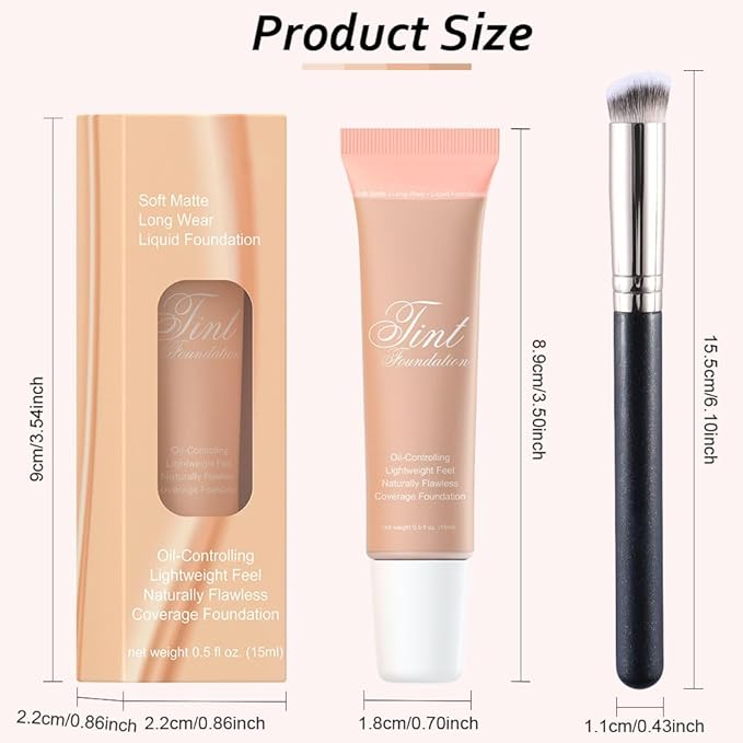 2 Pack Liquid Foundation Cream with Foundation Brush for Face Makeup,Durable Full Coverage Matte Concealer Make Up,Oil Control & Waterproof Base Primer -1 Fl.Oz (#04)-Velvo Beauty
