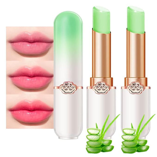 evpct 2Pcs Aloe Vera Tinted Lip Balms PH Lip Color Changing Lipstick Balm Stain Gift Set Queen for Women Girls Korean Mood Long Lasting Color Change Light Pink Lipstick Lip Tint Plumper Gloss-Velvo Beauty